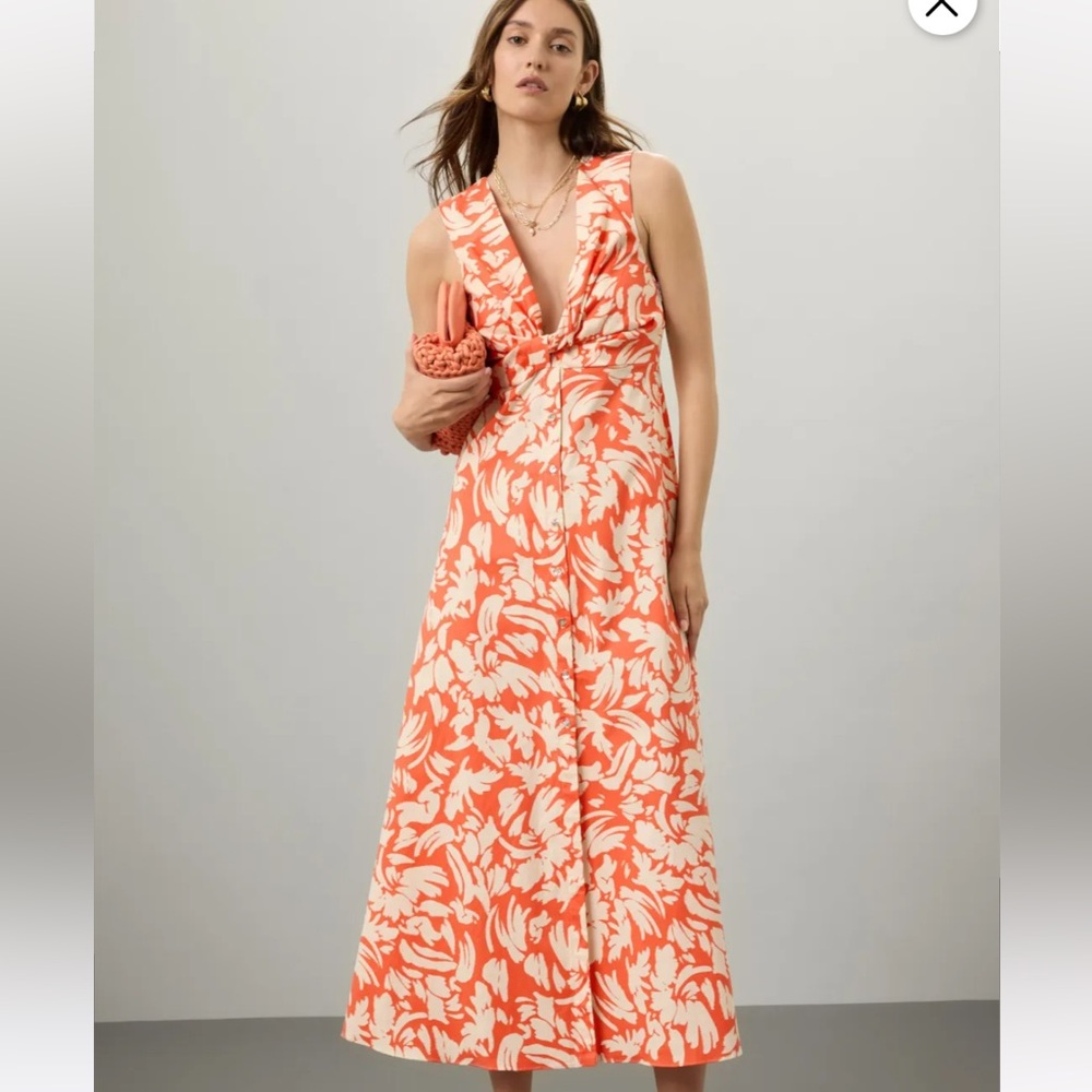 NWT MISA Los Angeles Najah Dress, Orange and Cream Floral